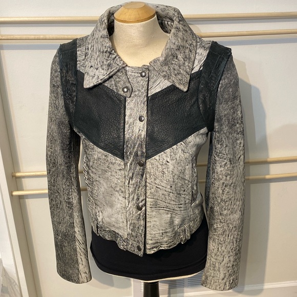 Francis Leon leather jacket grey and black size 1 - Picture 1 of 14